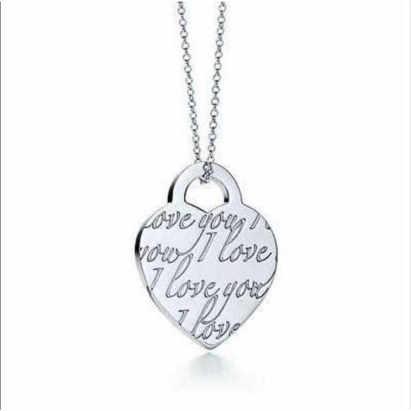 Tiffany & Co Retired Notes Collection Silver I Love You Script Heart Pendant 18” - Picture 4 of 16